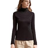 MOROUTLINE Silk Tops Turtleneck Long Sleeve 100% Mulberry Silk Blouse for Women Slim Fit Thermal Layer High Neck T Shirt