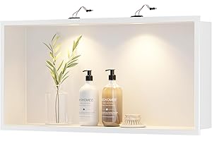 Neodrain Shower Niche with Non-dimmable LED Downlight, 24X12Inch White Stainless Niche No Tile Needed Shower Niche, Built-in Recessed Niche for Bathroom Storage