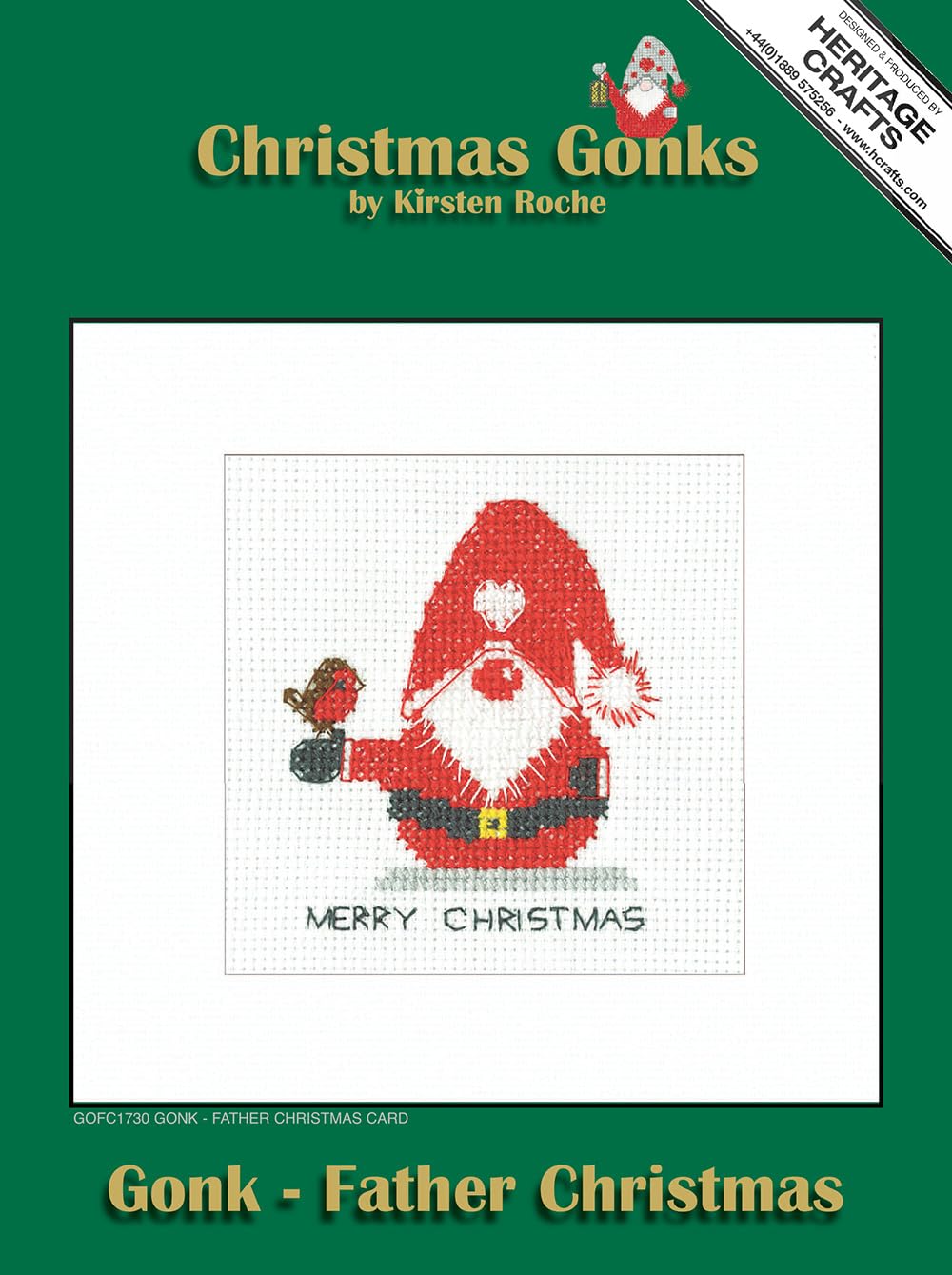Heritage Crafts Cross Stitch Kit - Christmas Card, Gonk - Father Christmas - Kirsten Roche