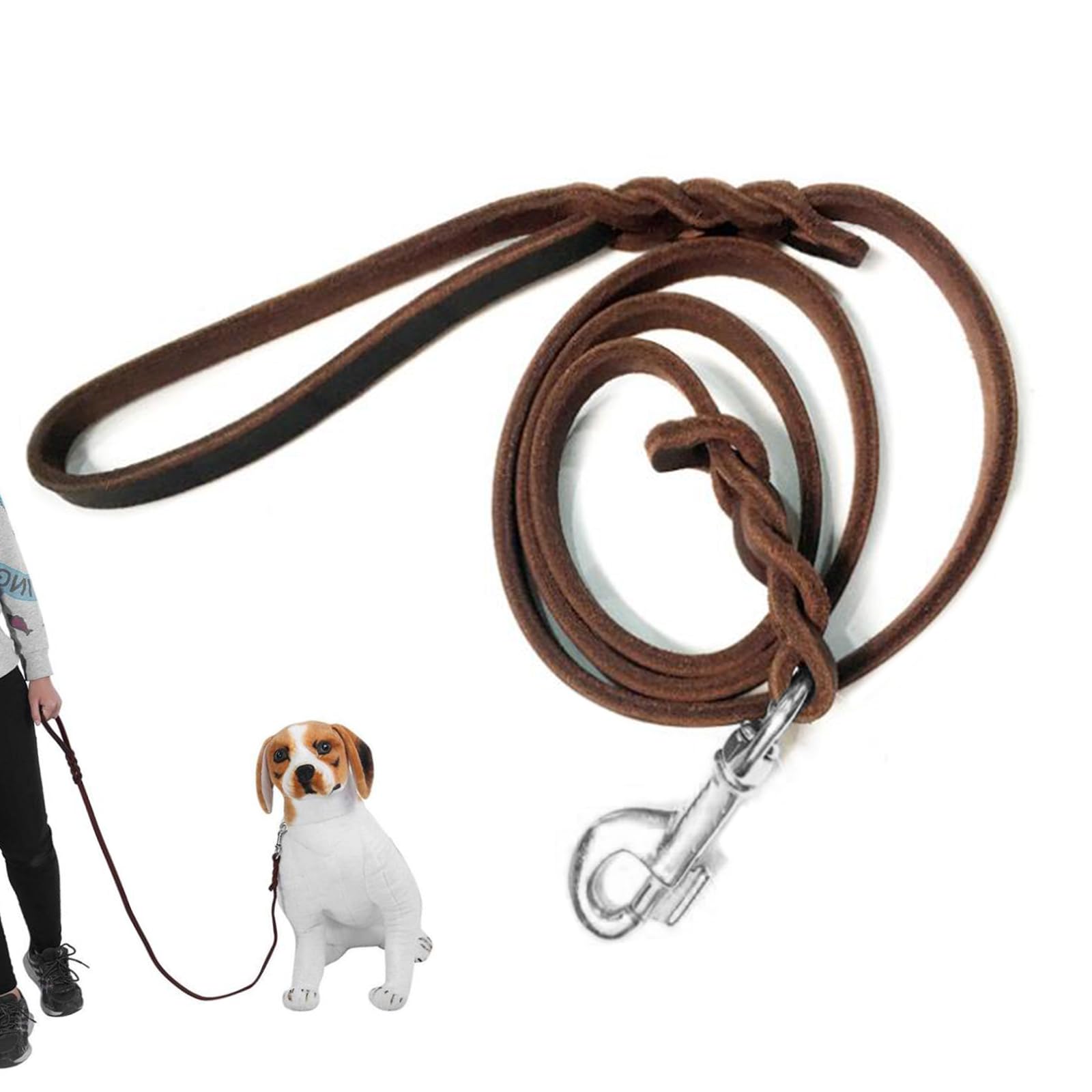 JaSiTeBW Leather Dog Lead,Slip Lead For Dogs,Braided Brown Leather Pet Leash Long Dog Training Rope for Small to Medium Sized Dogs — image 1