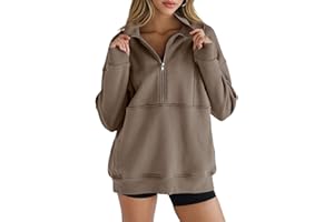 FISOEW Women's Half Zip Sweatshirts Fleece Stand Collar Long Sleeve Thumb Hole Oversized Pullovers with Pockets