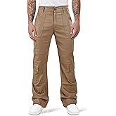 GINGTTO Mens Faux Leather Cargo Pants Flared Bell Bottoms with Pockets for Men 70s Party Pants