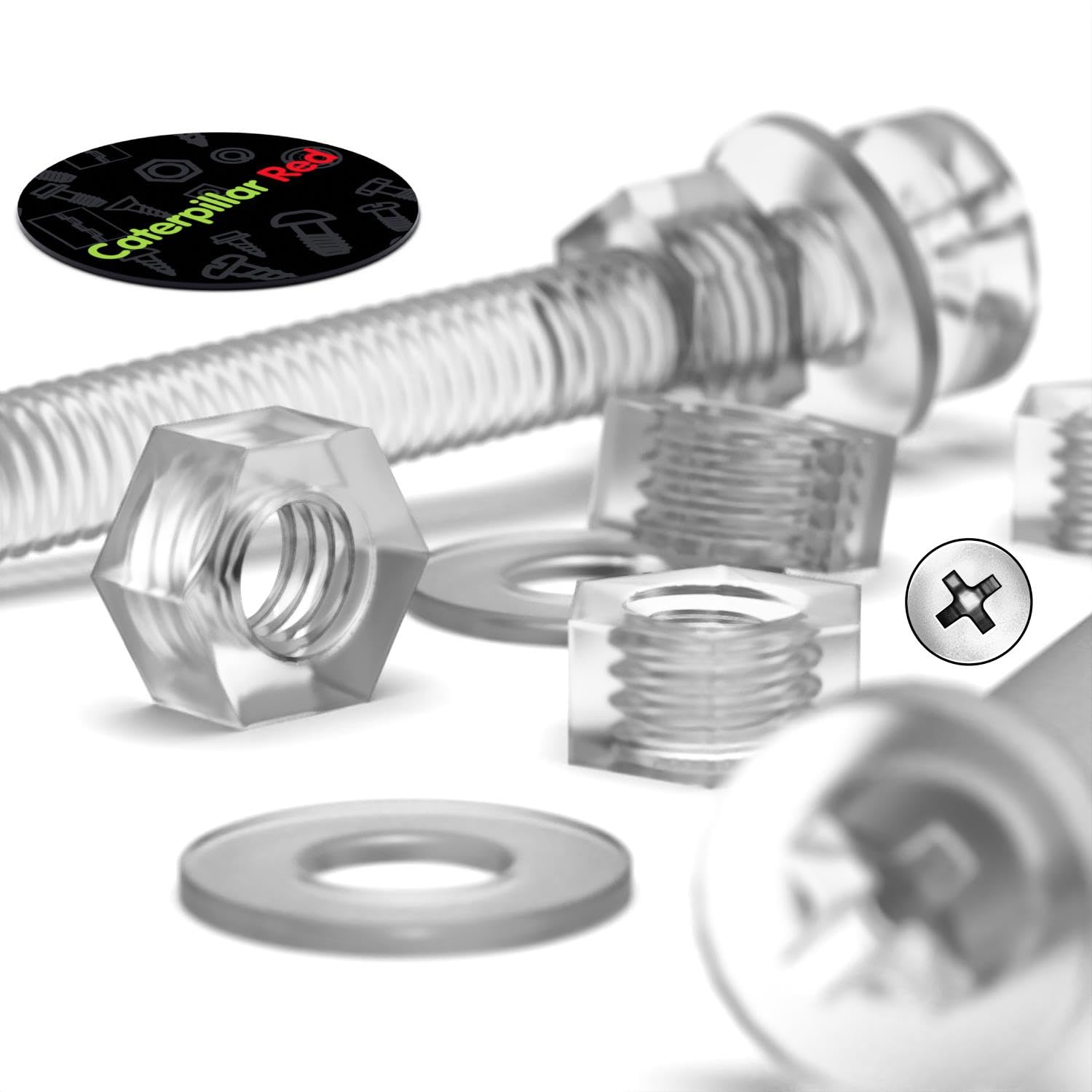 Pack of 60 Transparent Clear Plastic Acrylic M3 x 25mm Nuts & Bolts, Washers - Acrylic Plastic Screws