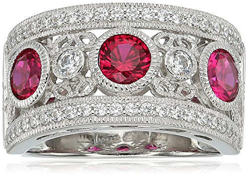 Platinum plated sterling silver round 3-stone created r…
