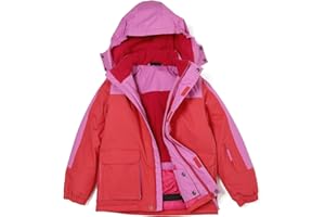 ENDIRAD Girl's Waterproof Ski Jacket,Warm Winter Snow Coat,Hooded Fleece Outwear,Windproof RainCoat