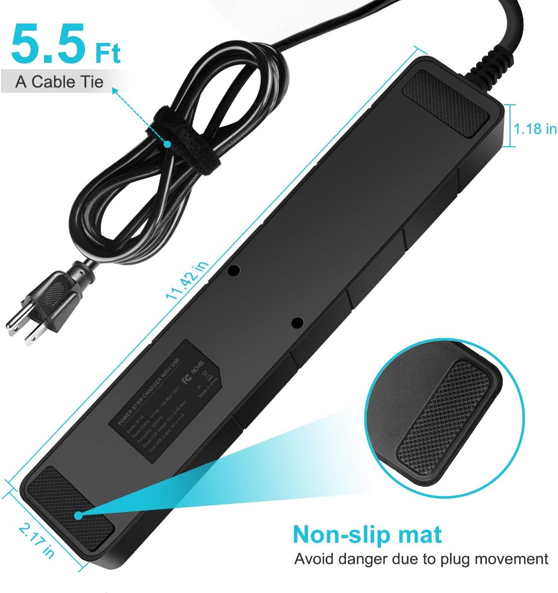 Power Strip with USB, Duvik Surge Protector, 4 Outlet & 5.5Ft Heavy Duty Long Cord, for Home, Office & Nightstand Charging Station- Black: Home Audio & Theater
