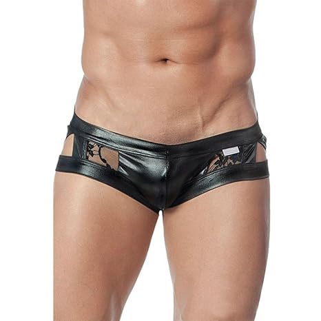 SHAN Herren Spitze Kunstleder Garn Spleißen Boxershorts Atmungsaktive Unterwäsche Penisfessel S-XXL, XL
