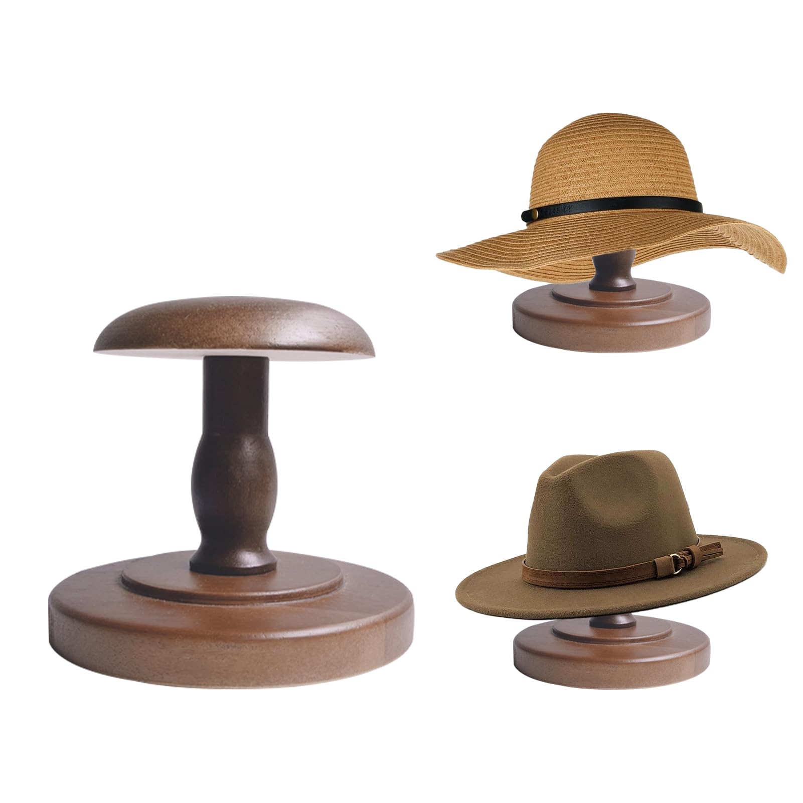 TINGSING Vintage Hat Rack Stand Rustic Brown Hat Display Stand Tabletop Cap Organizer Cowboy Hats Holder Wig and Helmet Stands for Closet, Home Decor, Small