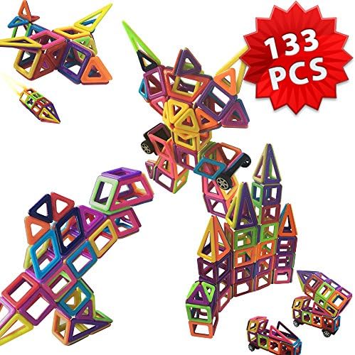 Magnetic Building Blocks Toys - ONIPU 133 PCS 3D Puzzle Stacking Blocks Magnet Building Tiles Set Educational Construction Toys for Toddlers Kids Boys Girls with Storage Box (Grown-Up Toys)