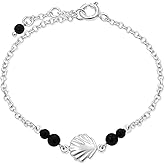 925 Sterling Silver Gemstone Bracelets for Women - 3mm Round Beads with Sea Shell Sterling Silver Charm, Adjustable Chain 16-18cm Length - Silver Bracelets for Women - Perfect Gemstone Jewelry Gift