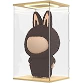 Nynelly Acrylic Display Case for Zimomo Labubu with Light, Clear Display Box for Large Collectibles Doll, Assemble Dustproof LED Showcase Storage Box with Door & Wooden Base, 13.8x11.8x23.6in