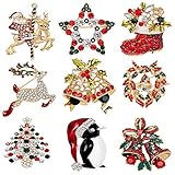 Christmas Brooch Pins - Great Deal 9-Pack Rhinestone Crystal Christmas Brooch Pin Set for Xmas Ornament Gifts