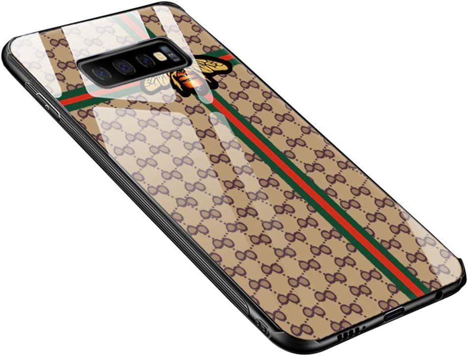 UMTITI Compatible Samsung Galaxy S10 Plus Case, Tempered Glass Slim Fit Back Cover wtih Anti-Fingerprint Soft TPU Pattern Painted Mirror Bumper Frame (Light Bee)