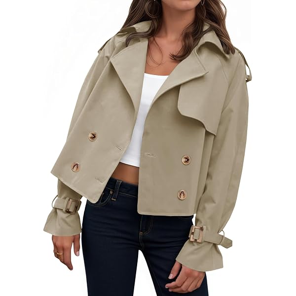 ジャケット・アウター diante RAGLAN SLEEVE SHORT TRENCH COAT Amazon.com: Saodimallsu Women Crop Double Breasted Trench Coat