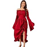 Populus Renaissance Costume Women Medieval Pirate Viking Long Sleeve Bell Gothic Dress for Halloween