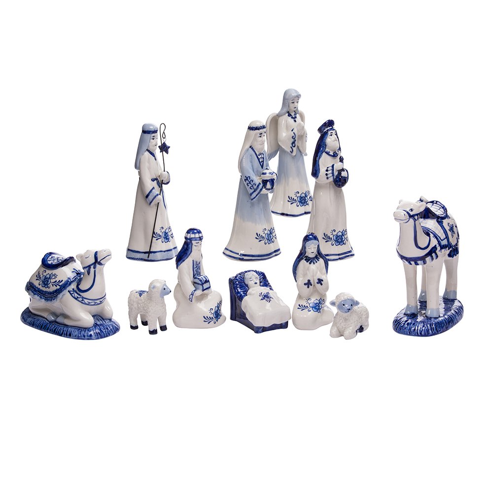 Kurt Adler 1.97Inch by 6.7Inch Porcelain Delft Blue 11Piece Nativity