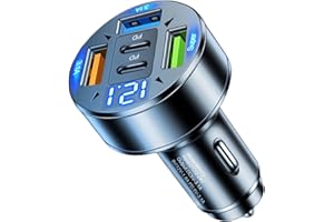High Speed 5 in 1 Vehicle Chargers with Digital Voltages Monitor Power Adapter for Most USB Devices Easy Installation Digital