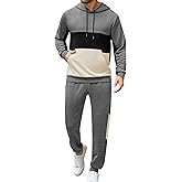 LecGee Men's 2 Piece Outfits Color Block Hoodie Sweatshirt Jogger Pants Set Casual Athletic Sweatsuit for Men