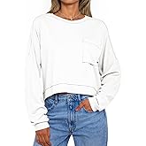 Tankaneo Womens Cropped Long Sleeve Shirts Trendy Casual Boxy Fall Tops Loose Fit Crew Neck Tees T-Shirt