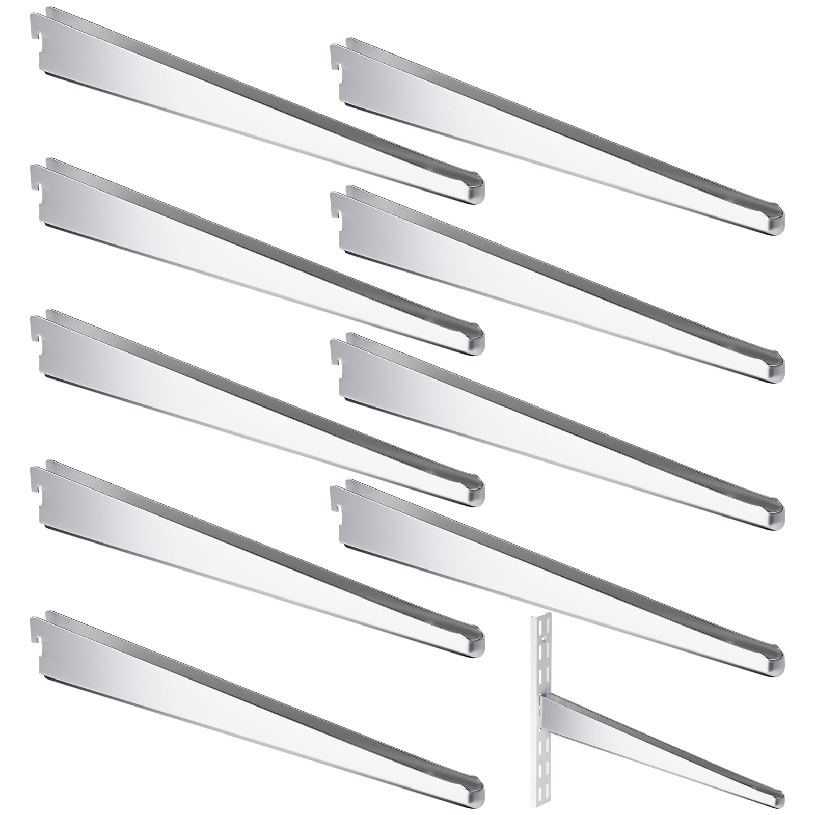 Photo 1 of Yalikop 10 Pack Adjustable Shelf Brackets for Double Track System Closet Organization Heavy Duty Wire Shelf Brackets (Silver,14.5 Inch)