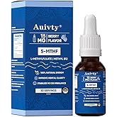 Auivty Organic Methyl Folate 1000 mcg + Methyl B12 Drops – 5-MTHF & Methylcobalamin Sublingual, 300 Servings, Berry Flavor, Vegan, Non-GMO Liquid Folate & Vitamin B12 Supplement, 1 fl oz