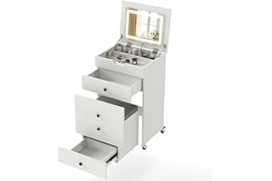 CHARMAID 3-in-1 Vanity Desk with Flip-Top LED Mirror, Rolling Stool with Hidden Storage & Drawer, 20 inch Compact Modern Make