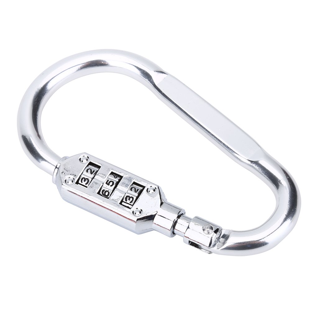 Carabiner Lock, D-Ring Chain Clip Hook Travel Bag Luggage Security Combination Lock Locking Carabiner Padlock (Silver)