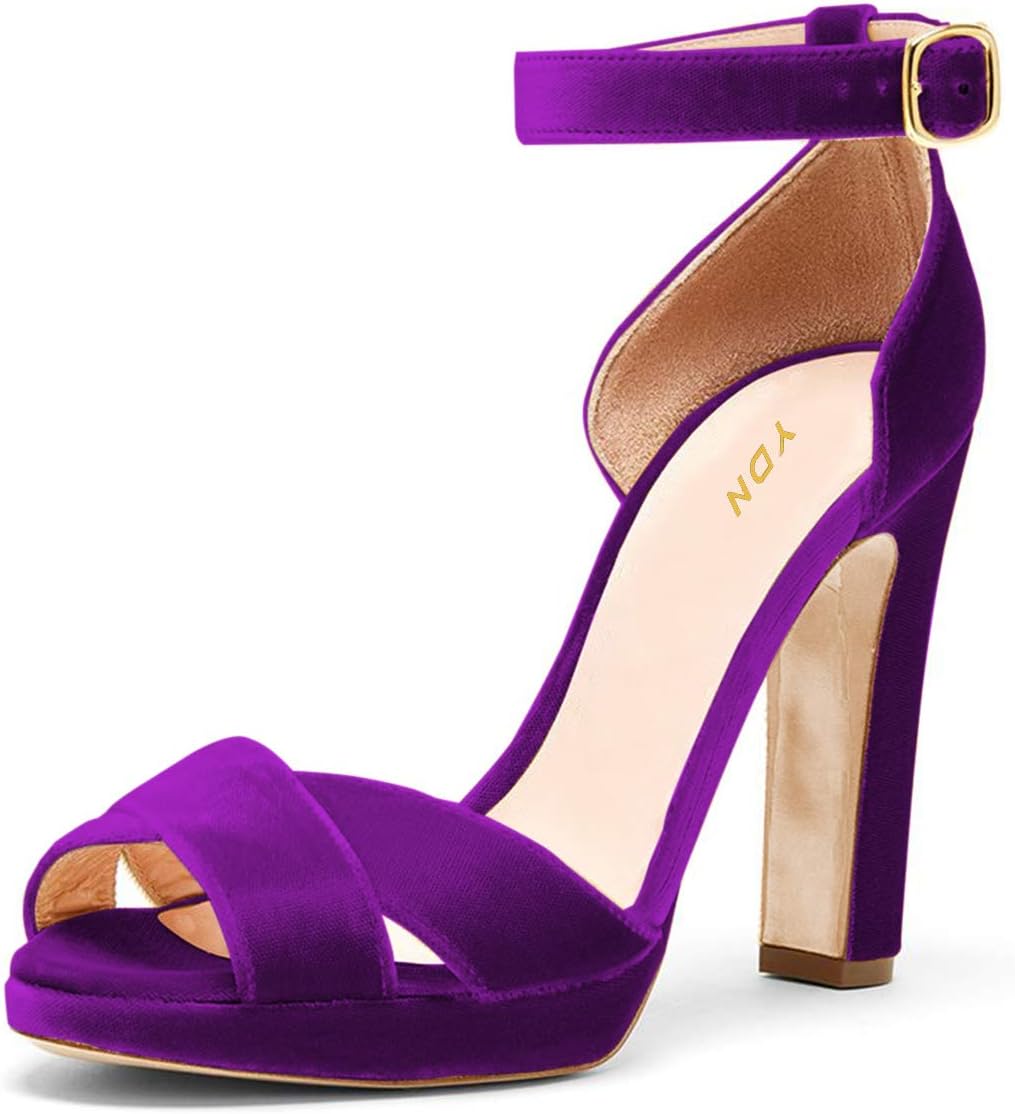 Women Dress Thick High Heel Platform Sandals Ankle Straps Pumps Peep Toe Shoes