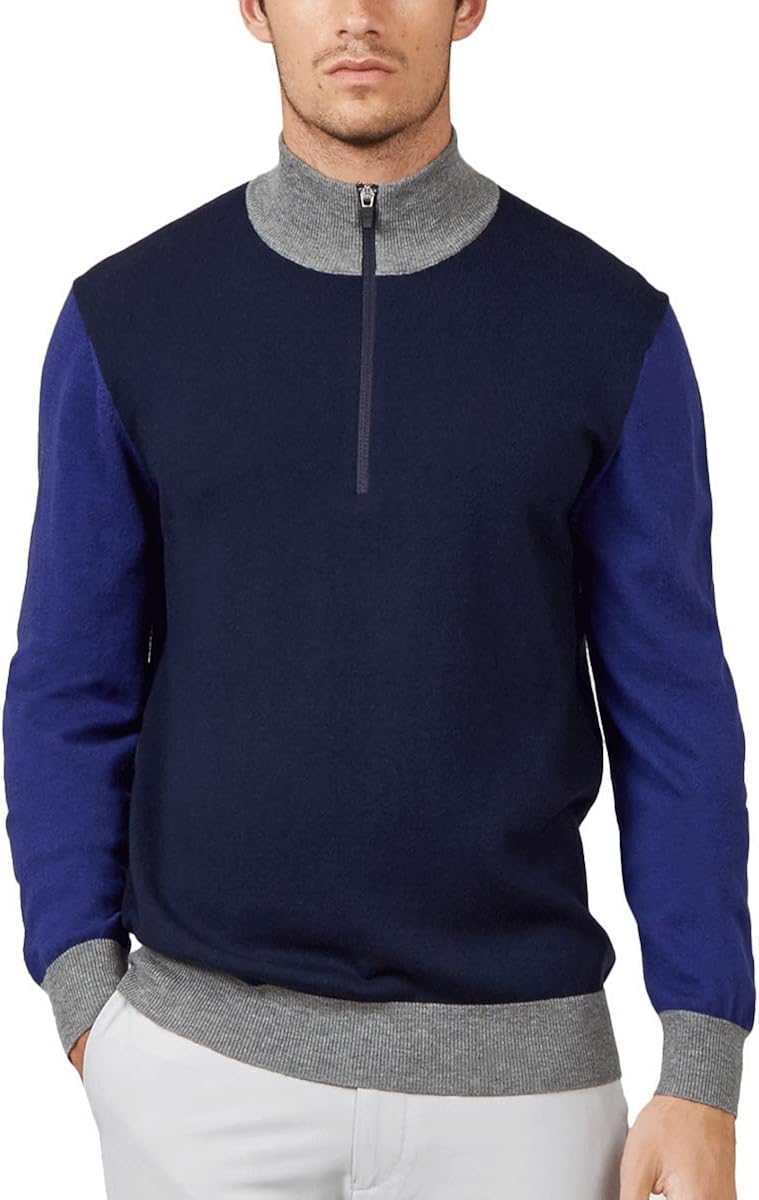 Wolsey Mens 2019 Colour Block 1/4 Zip Merino Wool Golf Sweater Amazon.co.uk Clothing