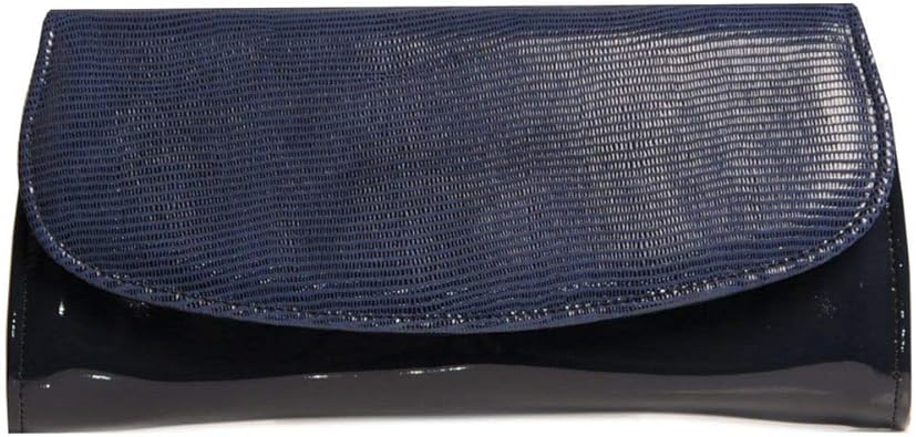 navy patent clutch bag