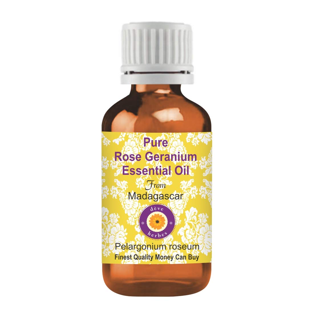 Deve Herbes Pure Rose Geranium Essential Oil (Pelargonium roseum) Non-Sticky | Non-Greasy | Sweet Floral Aroma | for Aromatherapy, Skin Care, Hair Care & Massage 10ml