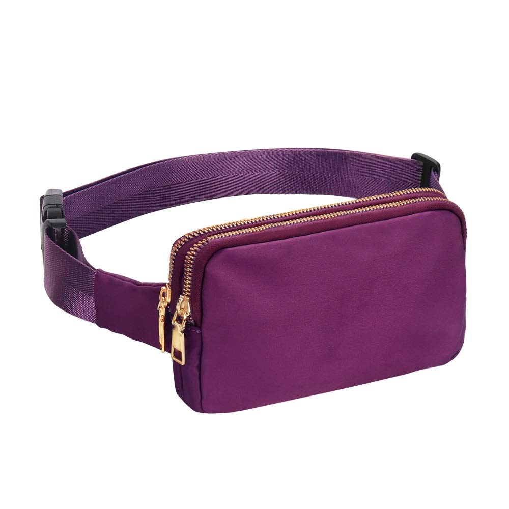 Geestock Bumbag for Ladies, Fanny Pack with Adjustable Straps & 2 Zipper Pockets for Women Men, Crossbody Fashion Waist Belt Bag for Hiking Running Festivals Walking Travel Cycling (Purple)