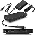 Lenovo USB-C Dual Display Travel Dock w/ 100W Power Adapter - 7 Ports, Integrated USB-C Cable, Universal Compatibility, Dual Displays at 4K - Black