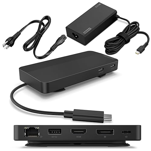 Lenovo USB-C Dual Display Travel Dock w/ 100W Power Adapter - 7 Ports, Integrated USB-C Cable, Universal Compatibility, Dual Displays at 4K - Black