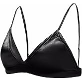 SilRiver Women's Silk Satin Triangle Bralette Soft Cup Wireless Bra with Removable Pad