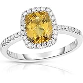 KOKAV 14K White Gold Genuine Yellow Beryl 1-5/8 Ct with Diamonds Ring. Size 8