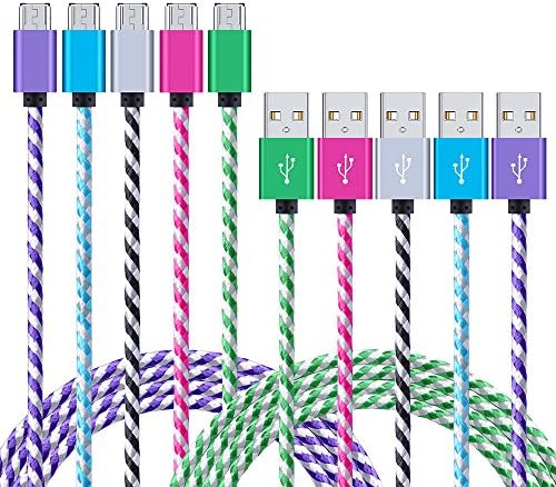 Android Charging Cable, NonoUV 5-Pack 6ft Nylon Braided USB 2.0 Data Sync Samsung Fast Charging Phone Charger Cord for Galaxy S3/S4/S6 Edge S7, Note 4 5, HTC, LG, Tablet, Bluetooth Speakers, Nokia