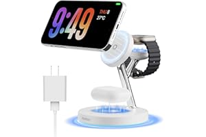 OUOTOO 2024 3 in 1 Charging Station Compatible with Magsafe Charger Wireless Charger Stand for iPhone 16 15 14 13 12 Series Wireless Charging Station for AirPods Wireless Charging Stand for iWatch Series