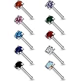 Lsnevsie 18G 20G 22G Astm F136 Titanium Nose Rings Studs Piercing Jewelry for Women Men Cubic Zirconia Nose Rings Nostril Piercing Jewelry Clear CZ 1.5mm 2mm 2.5mm 3mm 10PCS