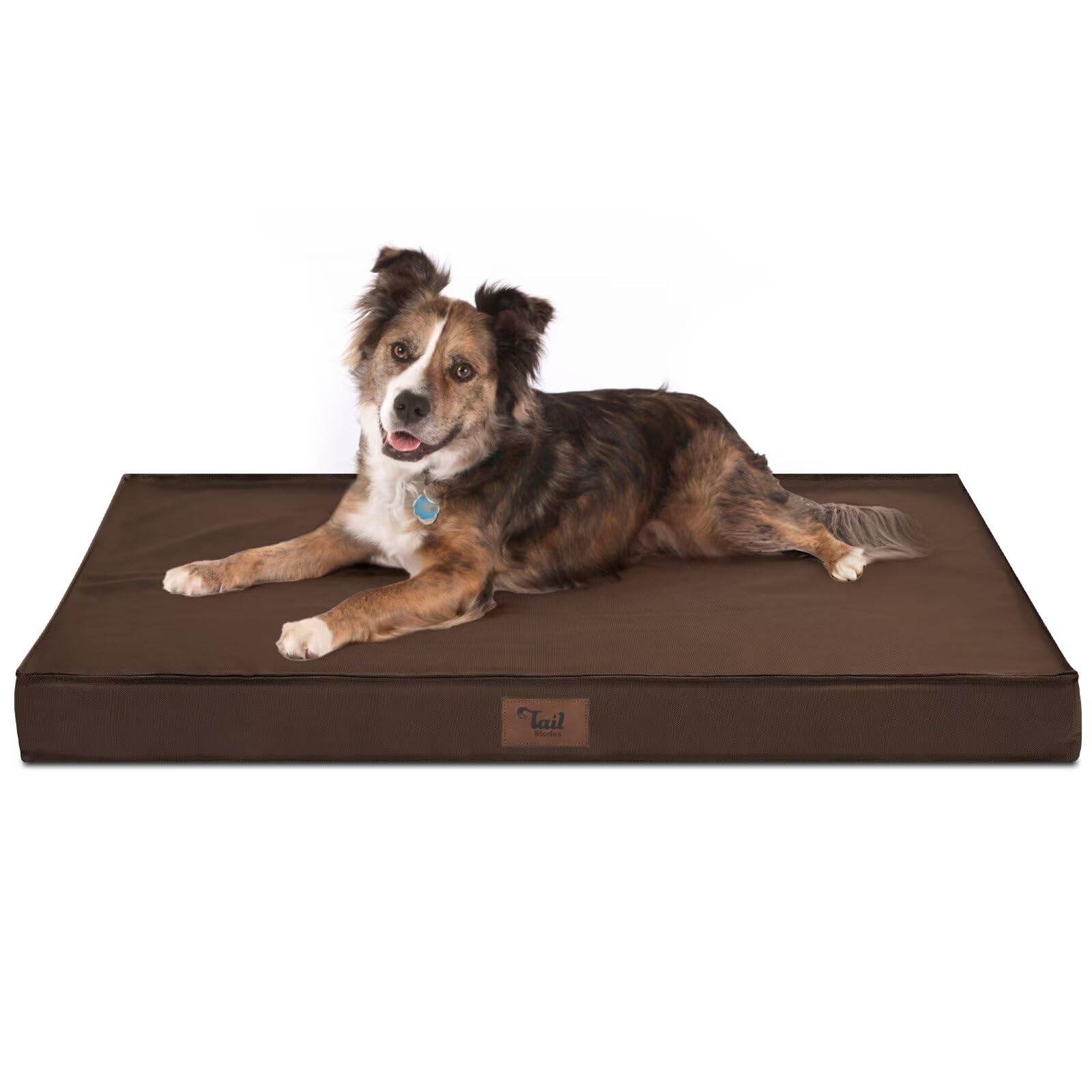 Photo 1 of Tail Stories Outdoor Waterproof Dog Bed, Large Dog Bed for Large Size Dogs, Orthopedic Egg Foam Pet Bed with Washable and Removable Oxford Cover, Brown