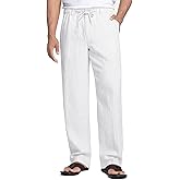 COOFANDY Men's Linen Pants Casual Beach Summer Pant Elastic Waist Drawstring Lightweight Trousers