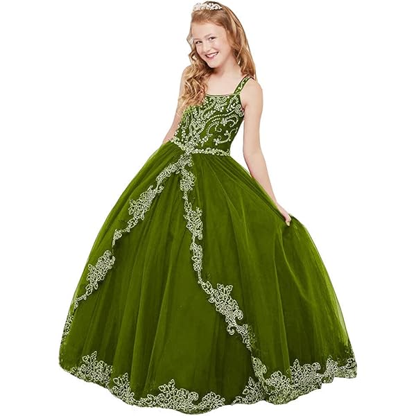 TTYAOVO Girls Lace Tulle Princess Dress - Tea-Length Party Gown, Sizes 10-11 Years, Green, For Weddings & Parties 5 thumbnail image