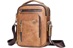 Hebetag Small Leather Shoulder Bag Crossbody Pack for Men Outdoor Travel Business