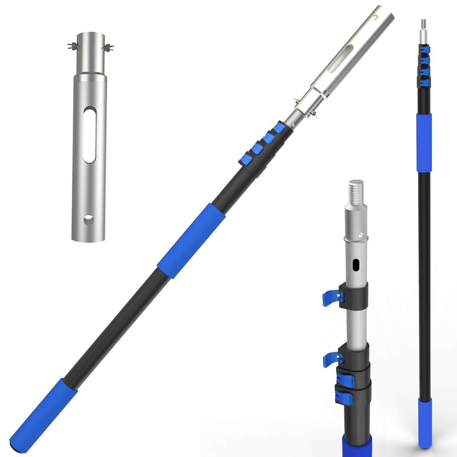 Photo 1 of Buyplus Pool Pole - 16FT Telescopic Extendable Swimming Pool Pole with 4-16FT Aluminium Heavy Duty Extension Pole for Skimmer Nets, Rakes, Brushes and Vacuum Heads