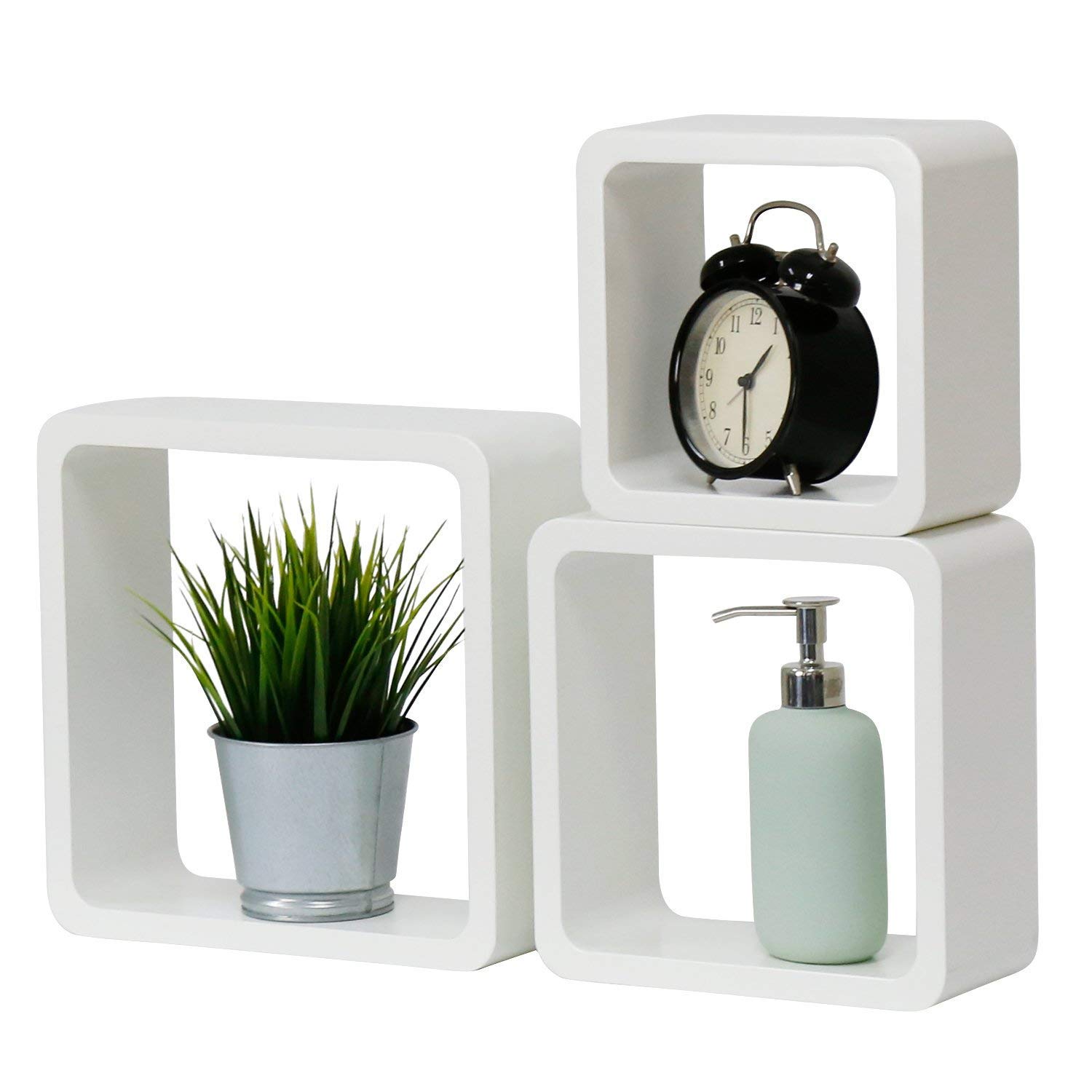 Kinbor Square Wood Shelves Wall Organizer, Floating Wall ...