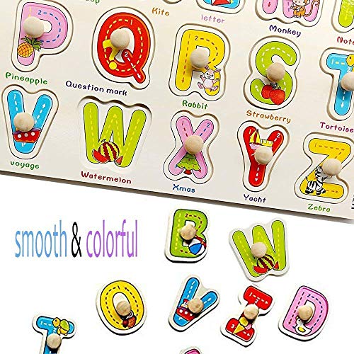 Popmall Puzzles for Toddlers, Wooden Letter Puzzle with Knobs and Insect Kids Wooden Puzzles for Toddlers - Numbers, Alphabet and Insect Puzzle
