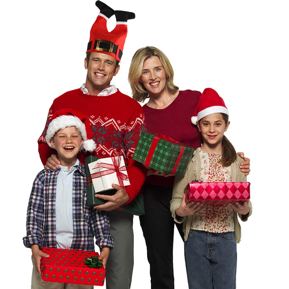 Christmas Red Santa Legs Pant Hat and LED Light-up Bulb Necklace for Ugly Sweater Christmas Xmas Holiday Party