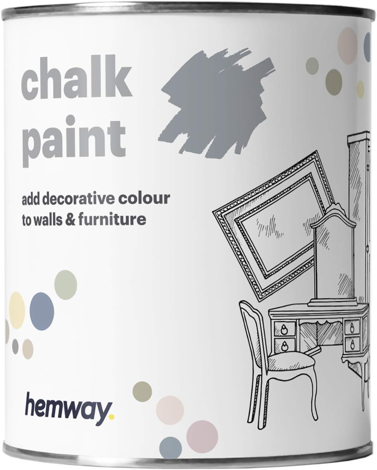 Hemway Chalk Paint Slate Grey Furniture Paint 1L, Matt Finish Shabby Chic, Chalk Furniture & Walls, Quick Dry & 1 Coat