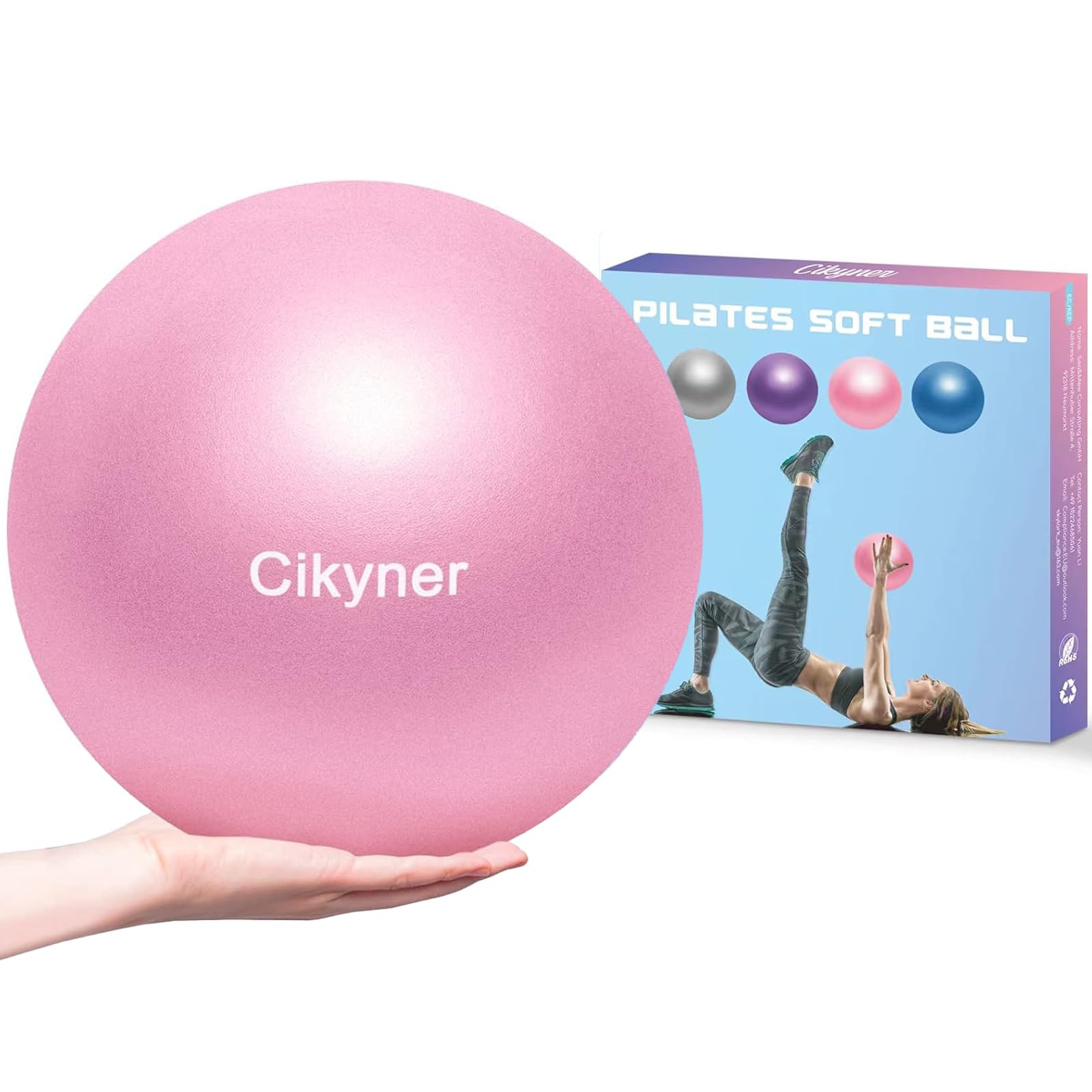 Cikyner Soft Pilates Ball, Small Exercise Ball 23-25cm Mini Gym Ball with Inflatable Straw, Suitable for Pilates, Yoga, Full body Training, Physical Therapy and Balance improving at Home, Gym & Office