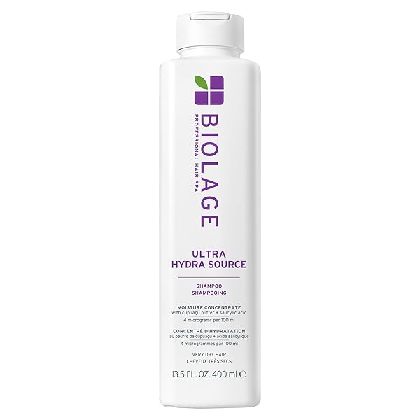 BIOLAGE ULTRA HYDRA SOURCE SHAMPOO – DEEPLY MOISTURIZES AND HYDRATES VERY DRY HAIR, CLEANSES AND TAMES FRIZZ, FOR THICK, COARSE HAIR, INFUSED WITH CUPUAÇU BUTTER & SALICYLIC ACID, 13.5 FL OZ